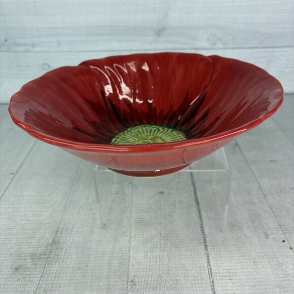 Maxcera Corp POPPIES POPPY SPLATTER Red Flower Shape 3D Ceramic 9" Serving Bowl - Picture 3 of 16